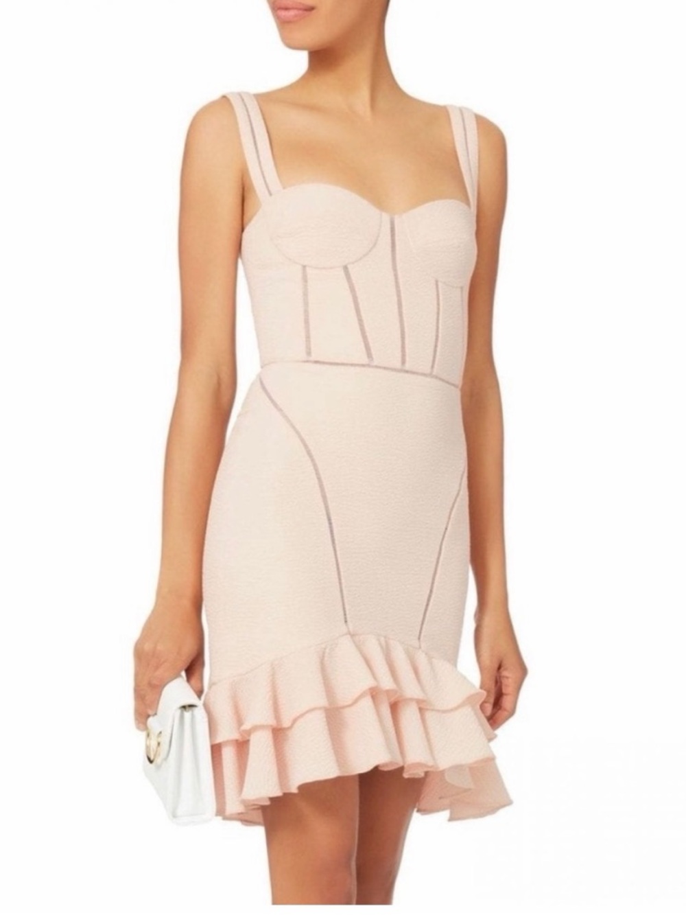 Jonathan Simkhai Blush Pink Ruffle-Hem Bustier Mini Dress